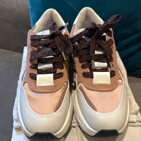 Stylish Women's Sneakers in Brown and Cream - Picture 1 of 9